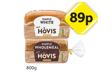 Hovis Simple White, Wholemeal - Now Only 89p at Londis