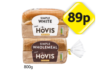 Hovis Simple White, Wholemeal - Now Only 89p at Londis