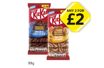 KitKat Double Chocolate, Salted Caramel - Any 2 for £2 at Londis