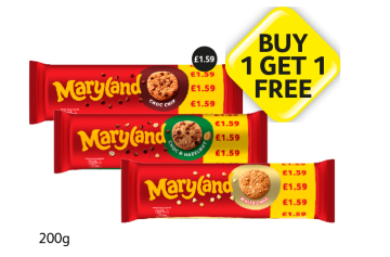 Maryland Cookies Choc Chip, Hazelnut, White Choc - Buy 1 Get 1 FREE at Londis