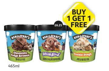 Ben & Jerry's Chocolate Fudge Brownie, Phish Food, Cookie Dough - Buy 1 Get 1 FREE at Londis