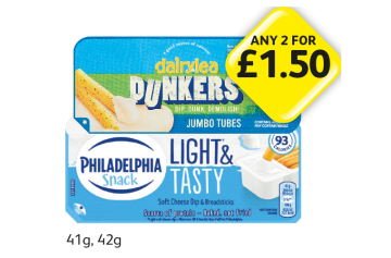 Dairylea Dunkers, Philadelphia Snack - Any 2 for £1.50 at Londis