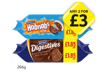 McVities Hobnobs, Milk Chocolate Digestives - Any 2 for £3 at Londis