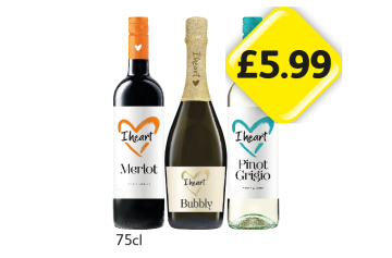 I Heart Wines Merlot, Bubbly, Pinot Grigio - Now Only £6.99 at Londis