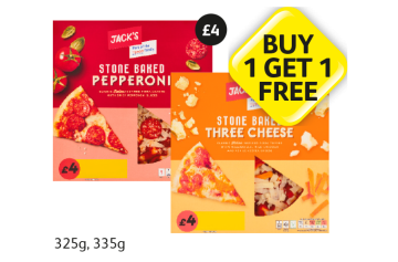 Jack's Stone Baked Pepperoni, Three Cheese - Buy 1 Get 1 FREE at Londis