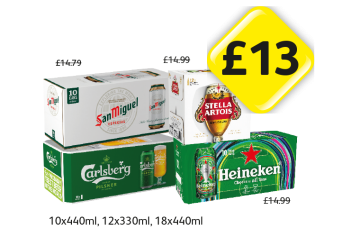 San Miguel, Carlsberg, Stella Artois, Heineken - Now Only £13 at Londis