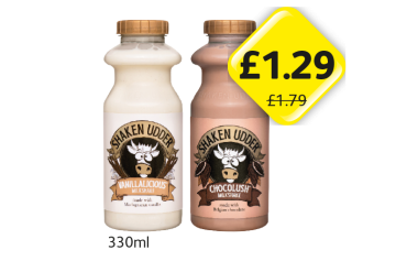 Shaken Udder Vanillalicious, Chocolush - Now Only £1.29 at Londis