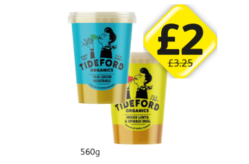 Tideford Organics Thai Green Vegetable, Indian Lentil & Spinach Dhal - Now Only £2 at Londis