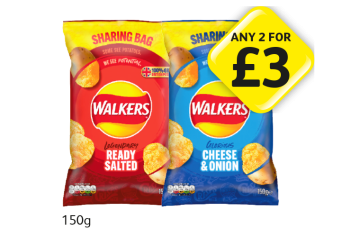 Walkers Ready Salted, Cheese & Onion - Any 2 for £3 at Londis