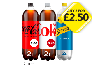 Coca Cola, Diet Coke, Schweppes Lemonade - Any 2 for £2.50 at Londis