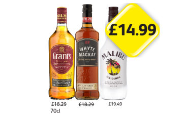 Grant's Triple Wood, Whyte Mackay, Malibu - Now Only £14.99 at Londis