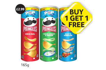 Pringles Original, Sour Cream & Onion, Salt & Vinegar - Buy 1 Get 1 FREE at Londis