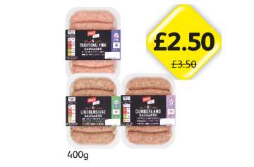 Jacks Sausages Traditional Pork, Lincolnshire, Cumberland - Now Only £2.50 at Londis