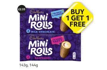 Cadbury Mini Rolls Milk Chocolate, Raspberry - Buy 1 Get 1 FREE at Londis