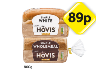 Hovis Simple White, Wholemeal - Now Only 89p at Londis