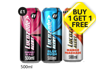 Lucozade Alert Cherry Blast, Blue Rush, Mango Peachade - Buy 1 Get 1 FREE at Londis