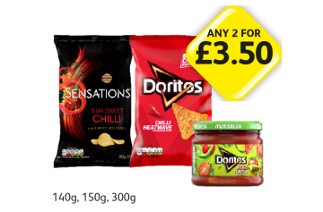 Sensations Thai Sweet Chilli, Doritos Chilli Heatwave, Mild Salsa - Any 2 for £3.50 at Londis