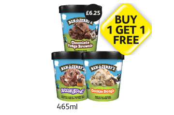 Ben & Jerry's Chocolate Fudge Brownie, Phish Food, Cookie Dough - Buy 1 Get 1 FREE at Londis