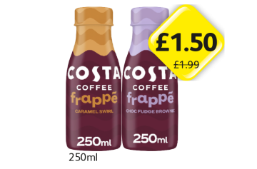 Costa Coffee Frappé, Choc Fudge Brownie - Now Only £1.50 each at Londis