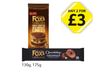 Fox's Half Coated Milk Chocolate Cookies, Chocolatey Rounds - Any 2 for £3 at Londis
