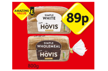 Hovis Simple White, Simple Wholemeal - Now Only 89p each at Londis
