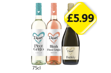 I Heart Wines Pinot Grigio, Blush Pinot Grigio, Bubbly - Now Only £5.99 each at Londis