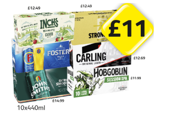 Inch's Cider, Strongbow, Fosters, Carling, Hobgoblin IPA, John Smiths - Now Only £11 each at Londis