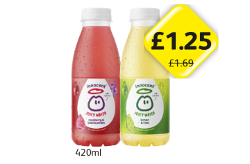 Innocent Juicy Water Raspberry & Blackcurrant, Lemon & Lime - Now Only £1.25 each at Londis