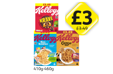 Kellogg's Krave, Rice Krispies, Crunchy Nut - Now Only £3 each at Londis