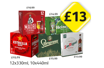 Madri, Estrella, Staropramen, Heineken, San Miguel - Now Only £13 each at Londis