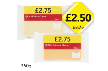 Mild White Cheese, Mild Coloured Cheese - Now Only £2.50 each at Londis