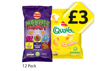 Walkers Monster Munch Variety, Quavers - Now Only £3 each at Londis