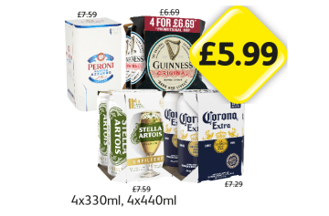 Peroni, Guinness, Stella Artois, Corona Extra - Now Only £5.99 each at Londis