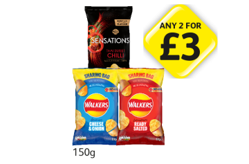 Walkers Sensations Thai Sweet Chilli, Cheese & Onion, Ready Salted - Any 2 for £3 at Londis