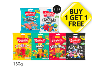 Maynards Fizzy Fish Jellies, Sports Mix, Jelly Babies, Mini Gems, Wine Gums, Liquorice Allsorts - Buy 1 Get 1 FREE at Londis